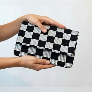 Neue Galerie NY Moser Clutch Blk/Silver woven checkboard, suede lining, unworn